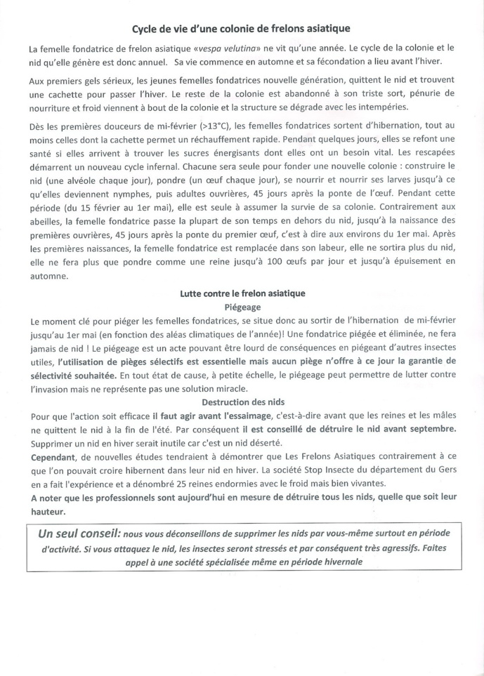 FRELONS ASIATIQUES - Note d'Information FRELONS ASIATIQUES - Note d'Information