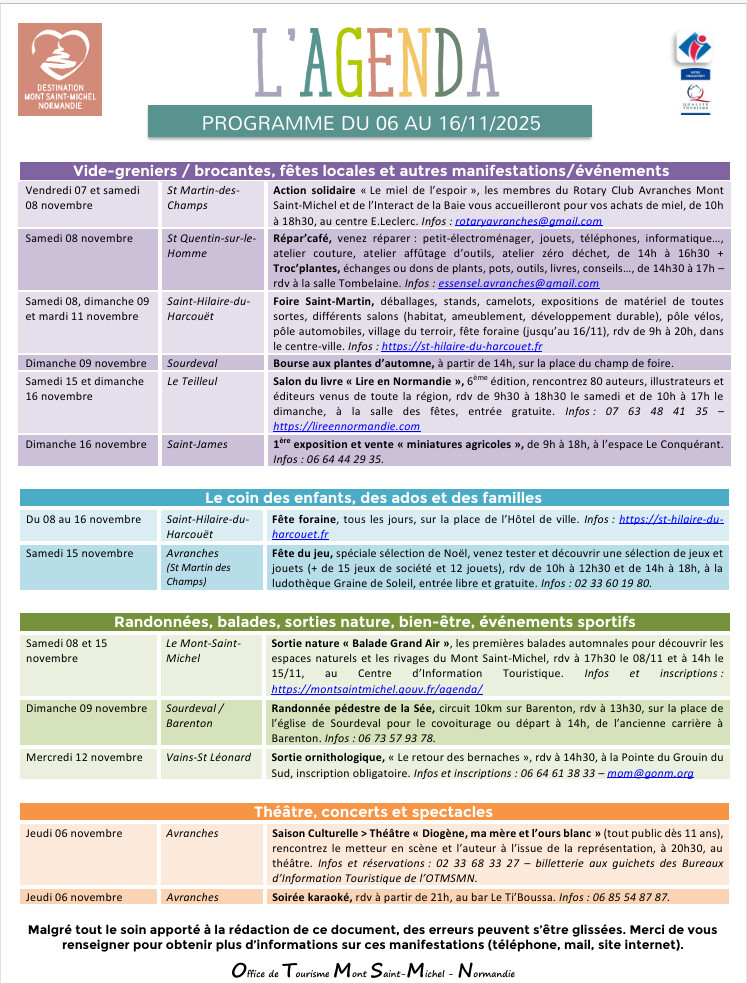 Mont Saint Michel - Normandie - Evénements du 6 au 16 novembre