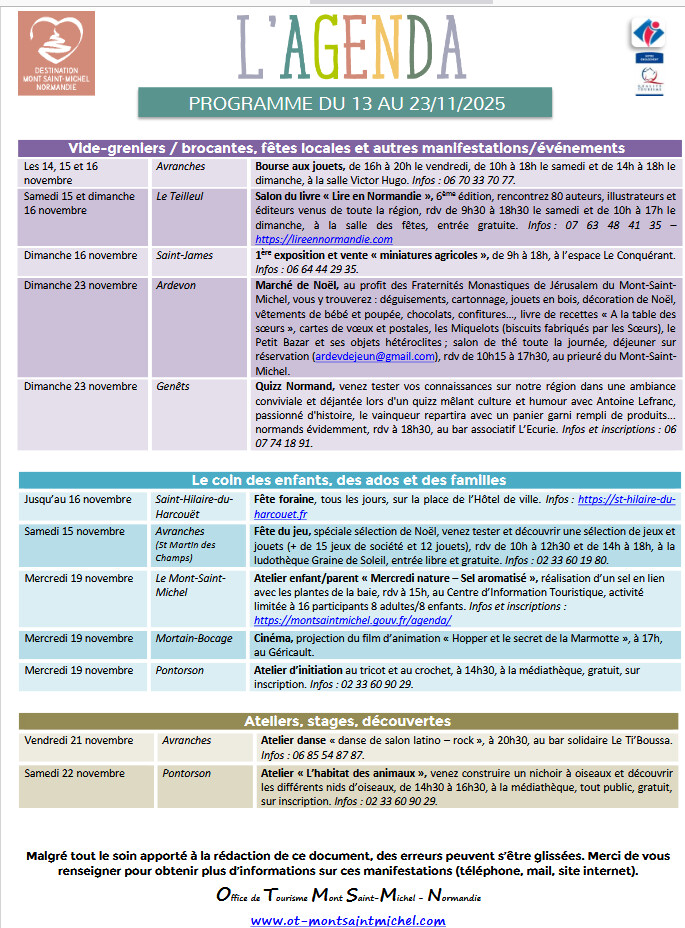 Mont Saint Michel - Normandie - Evénements du 13 au 23 novembre novembre