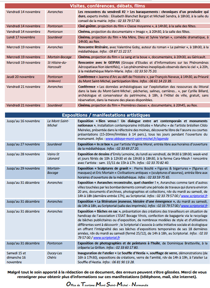 Mont Saint Michel - Normandie - Evénements du 13 au 23 novembre novembre