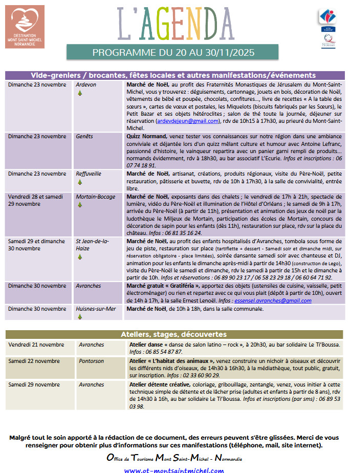 Mont Saint Michel - Normandie - Evénements du 20 au 30 novembre