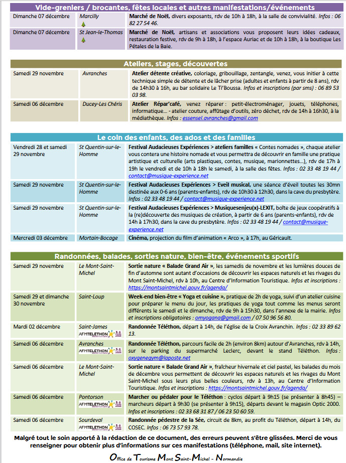 Mont Saint Michel - Normandie - Evénements du 27 novembre au 7 décembre
