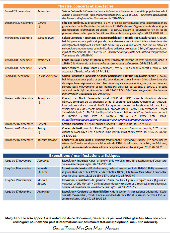 Mont Saint Michel - Normandie - Evénements du 27 novembre au 7 décembre