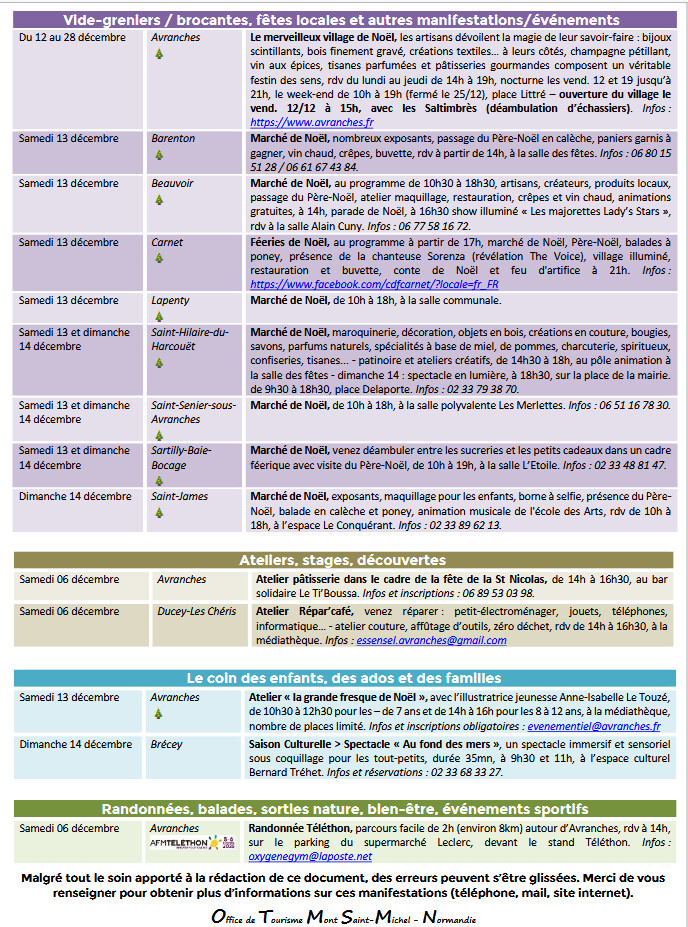 Mont Saint Michel - Normandie - Evénements du 04 au 14 décembre