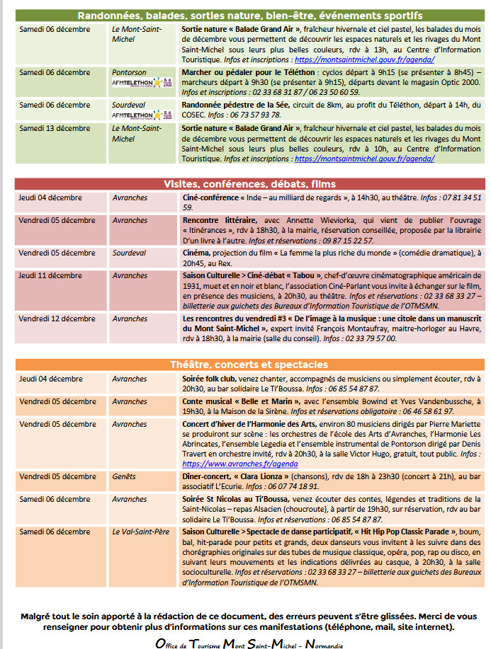 Mont Saint Michel - Normandie - Evénements du 04 au 14 décembre