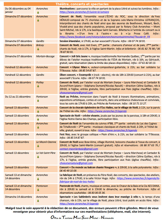 Mont Saint Michel - Normandie - Evénements du 04 au 14 décembre