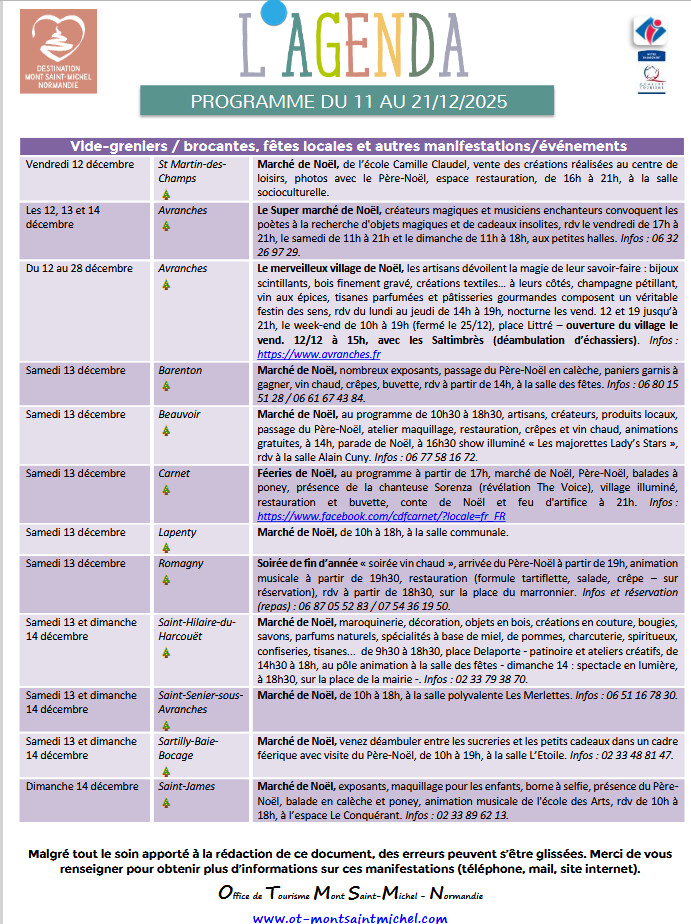 Mont Saint Michel - Normandie - Evénements du 11 au 21 décembre