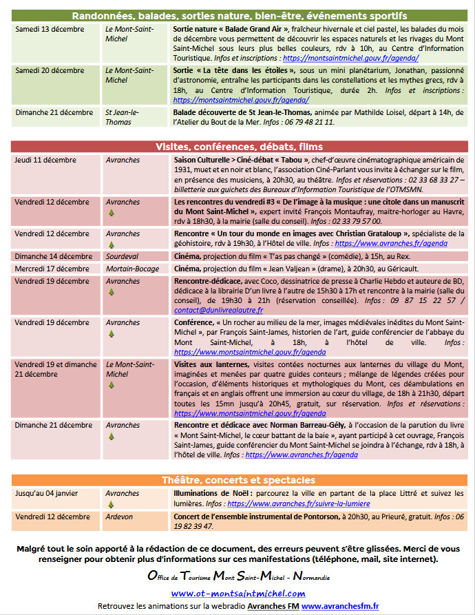 Mont Saint Michel - Normandie - Evénements du 11 au 21 décembre