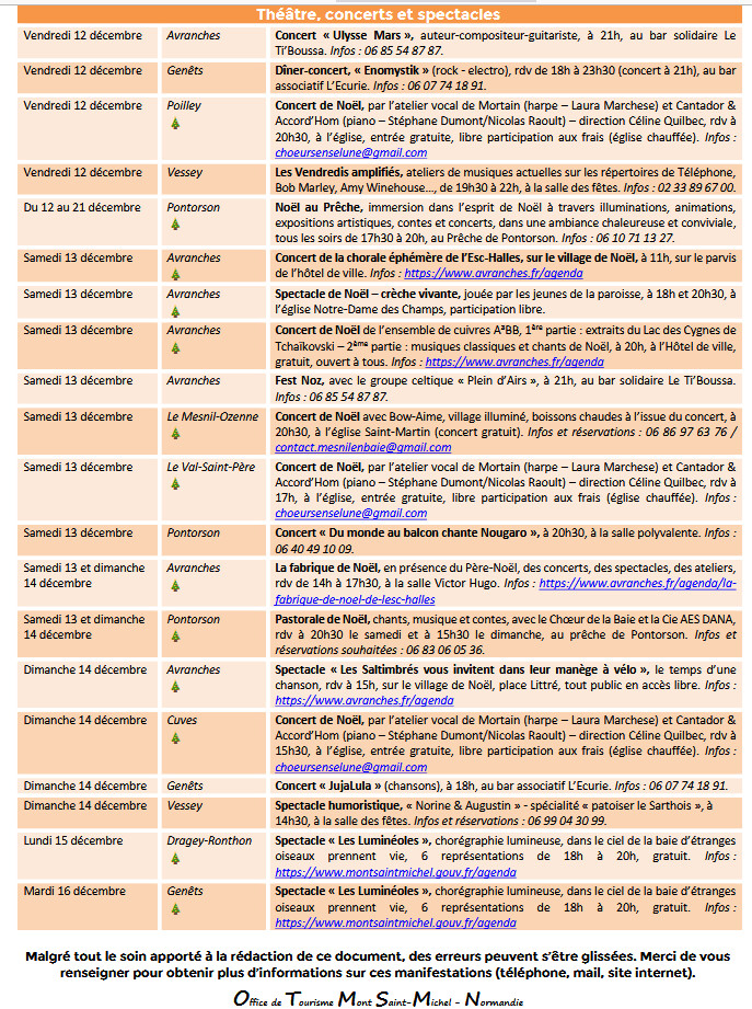 Mont Saint Michel - Normandie - Evénements du 11 au 21 décembre