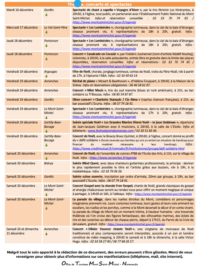 Mont Saint Michel - Normandie - Evénements du 11 au 21 décembre