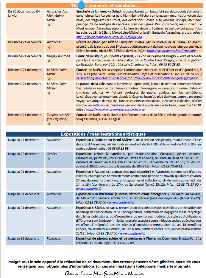 Mont Saint Michel - Normandie - Evénements du 11 au 21 décembre