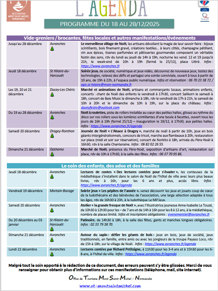 Mont Saint Michel - Normandie - Evénements du 18 au 28 décembre
