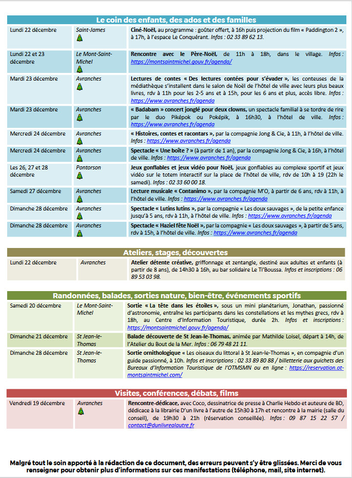 Mont Saint Michel - Normandie - Evénements du 18 au 28 décembre