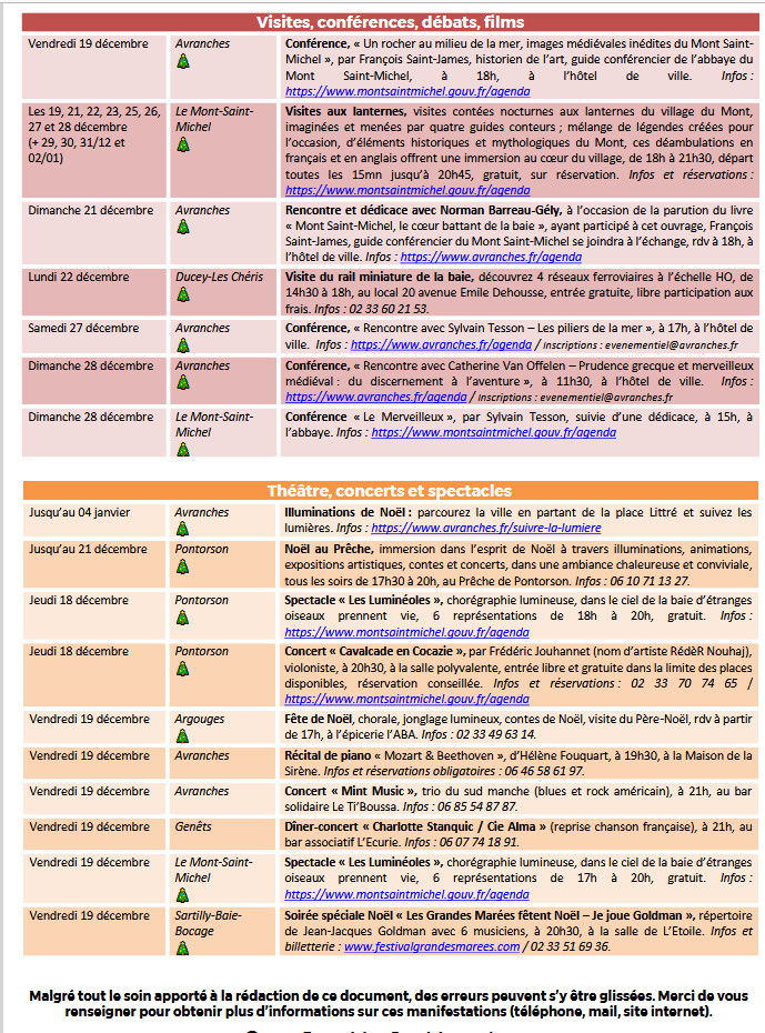 Mont Saint Michel - Normandie - Evénements du 18 au 28 décembre