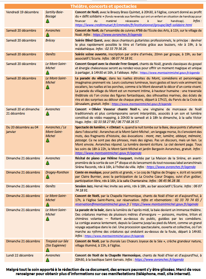 Mont Saint Michel - Normandie - Evénements du 18 au 28 décembre