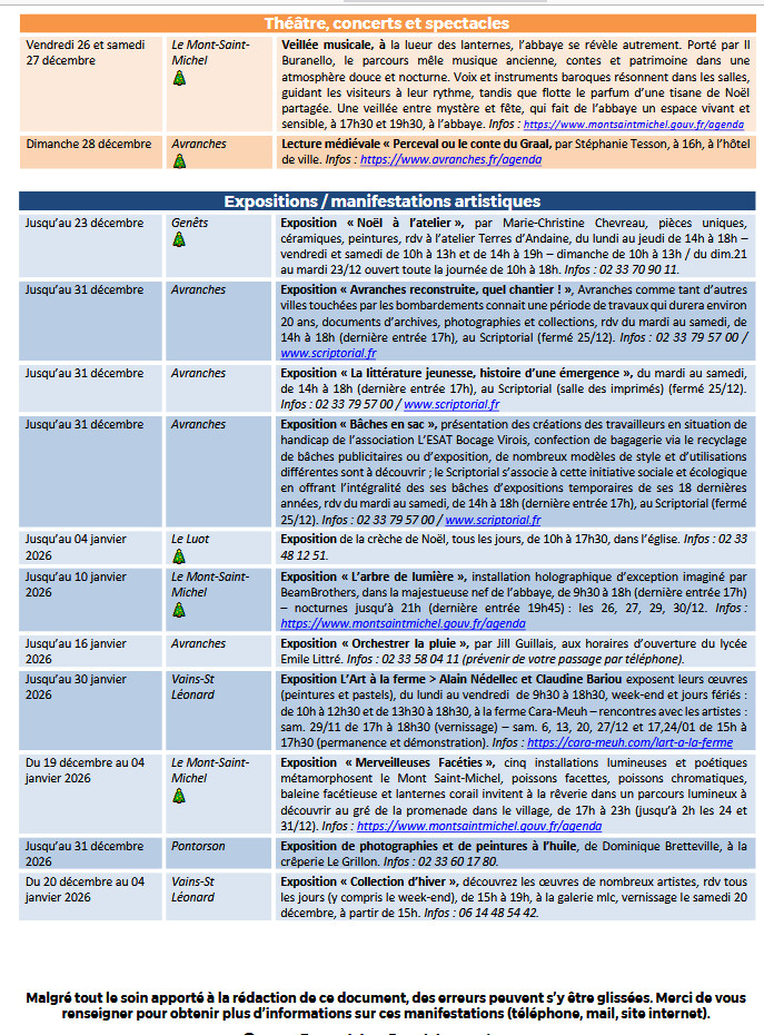 Mont Saint Michel - Normandie - Evénements du 18 au 28 décembre