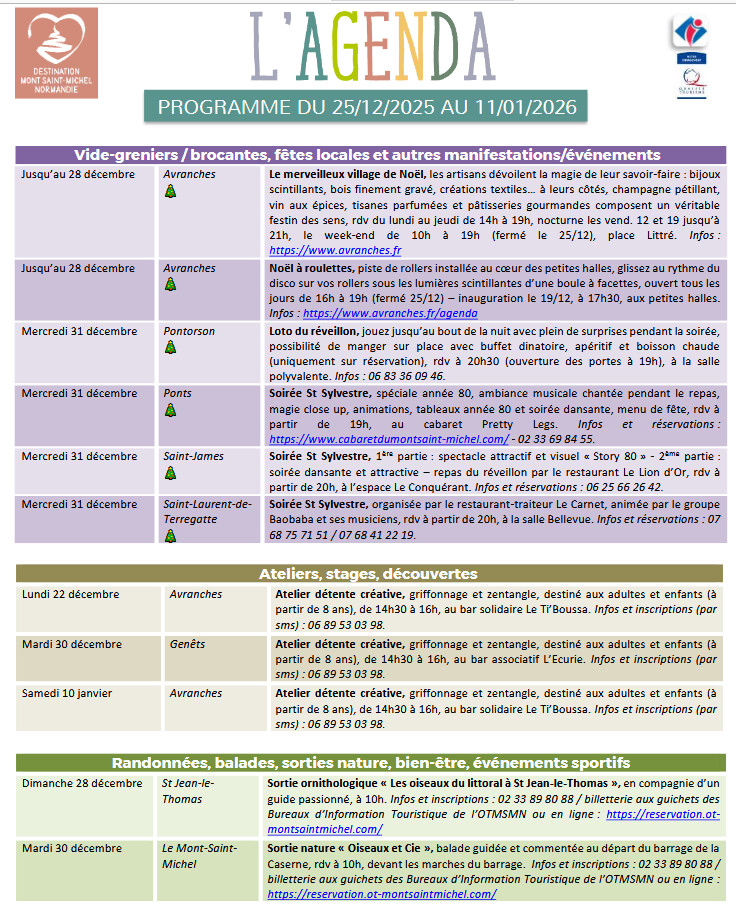 Mont Saint Michel - Normandie - Evénements du 25 décembre au 11 janvier