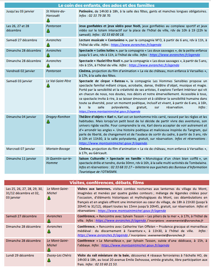 Mont Saint Michel - Normandie - Evénements du 25 décembre au 11 janvier