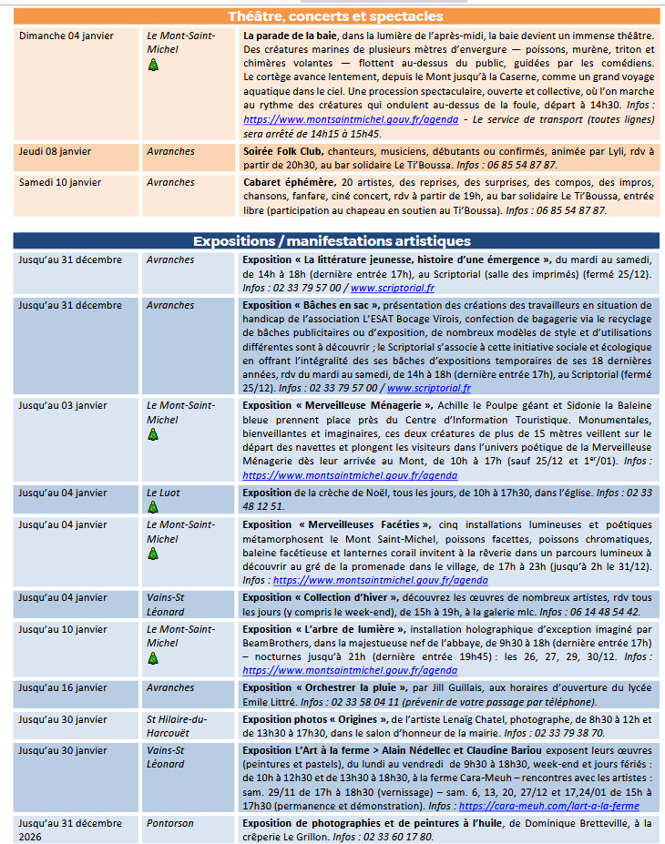 Mont Saint Michel - Normandie - Evénements du 25 décembre au 11 janvier