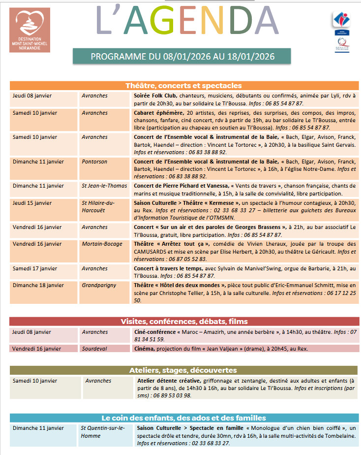 Mont Saint Michel - Normandie - Evénements du 8 au 18 janvier