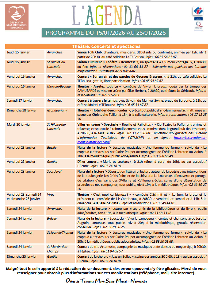Mont Saint Michel - Normandie - Evénements du 15 au 25 janvier