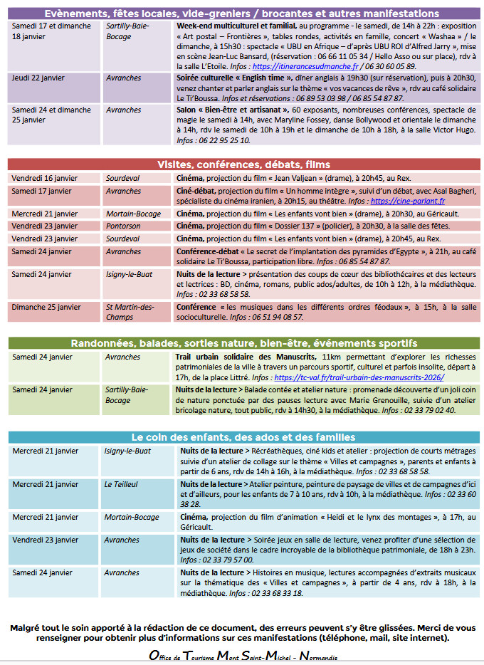 Mont Saint Michel - Normandie - Evénements du 15 au 25 janvier