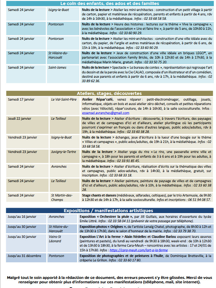Mont Saint Michel - Normandie - Evénements du 15 au 25 janvier