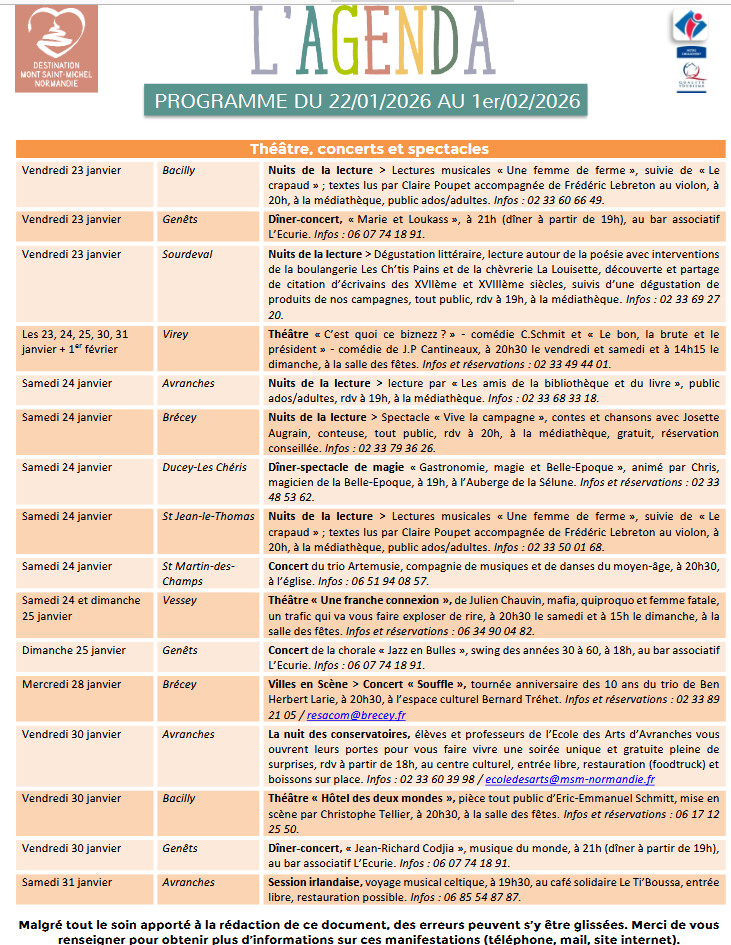 Mont Saint Michel - Normandie - Evénements du 22 janvier au 1er février
