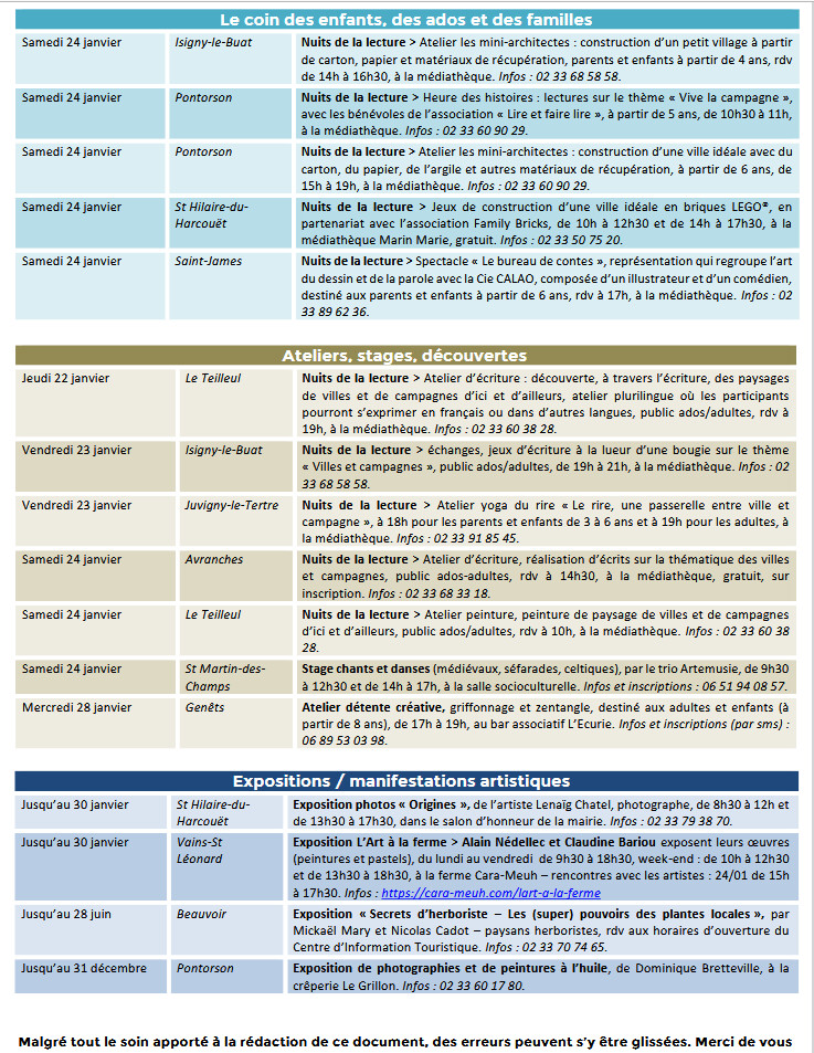Mont Saint Michel - Normandie - Evénements du 22 janvier au 1er février