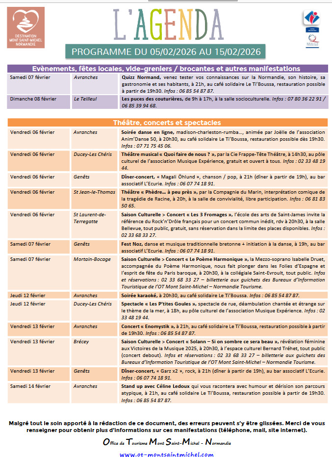 Mont Saint Michel - Normandie - Evénements du 5 au 15 février