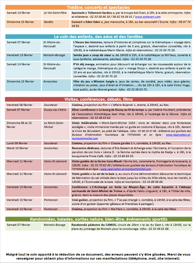 Mont Saint Michel - Normandie - Evénements du 5 au 15 février