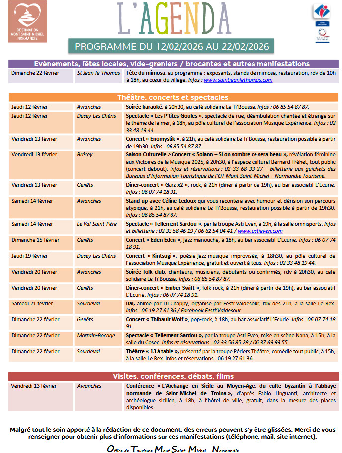 Mont Saint Michel - Normandie - Evénements du 12 au 22 février