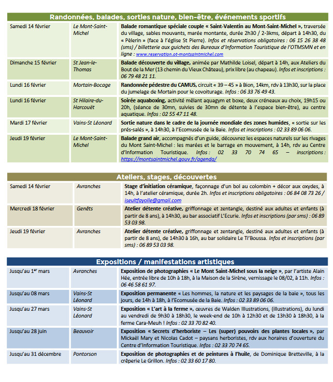 Mont Saint Michel - Normandie - Evénements du 12 au 22 février