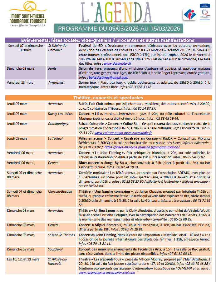 Mont Saint Michel - Normandie - Evénements du 5 au 15 mars