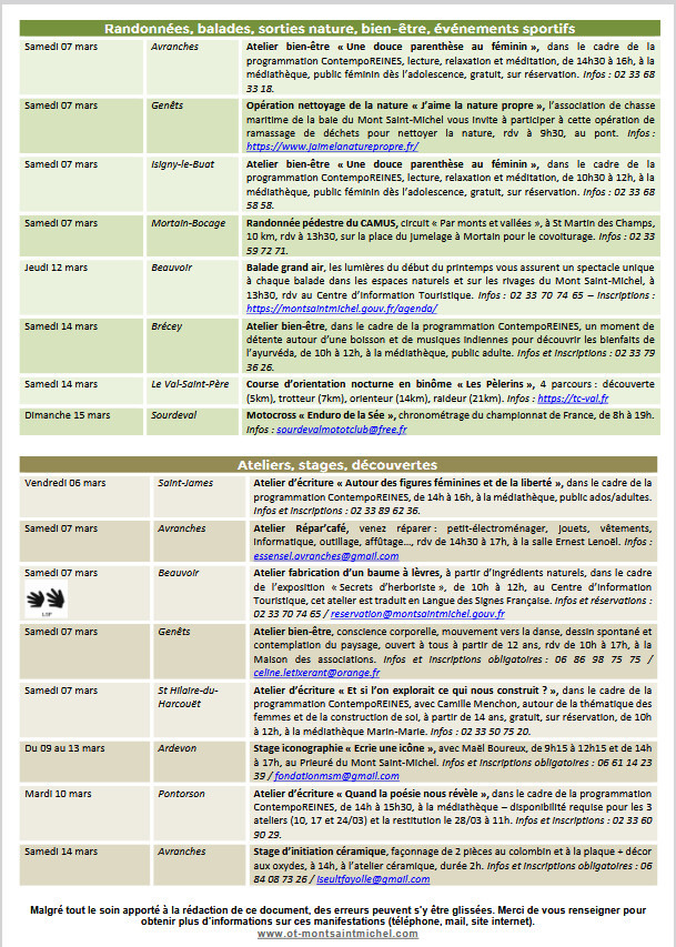 Mont Saint Michel - Normandie - Evénements du 5 au 15 mars