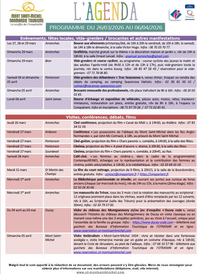 Mont Saint Michel - Normandie - Evénements du 26 mars au 6 avril