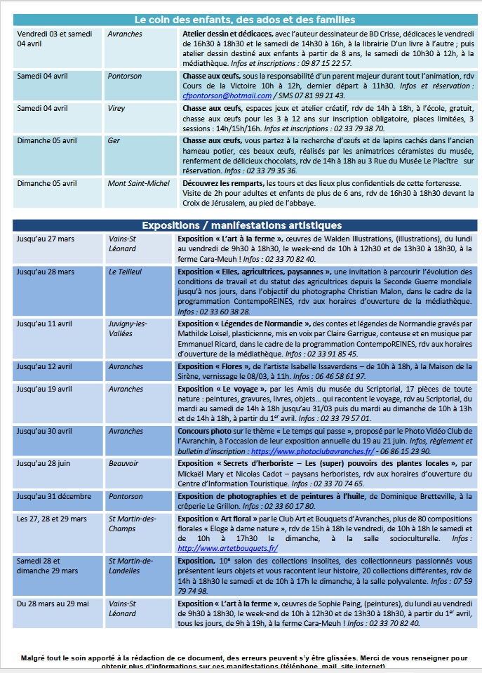 Mont Saint Michel - Normandie - Evénements du 26 mars au 6 avril