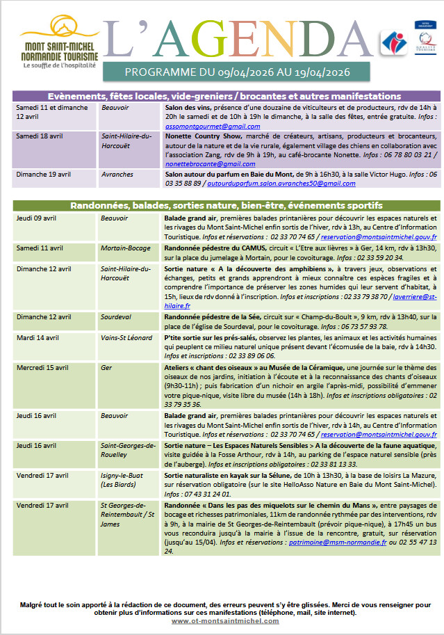 Mont Saint Michel - Normandie - Evénements du 9 au 19 avril