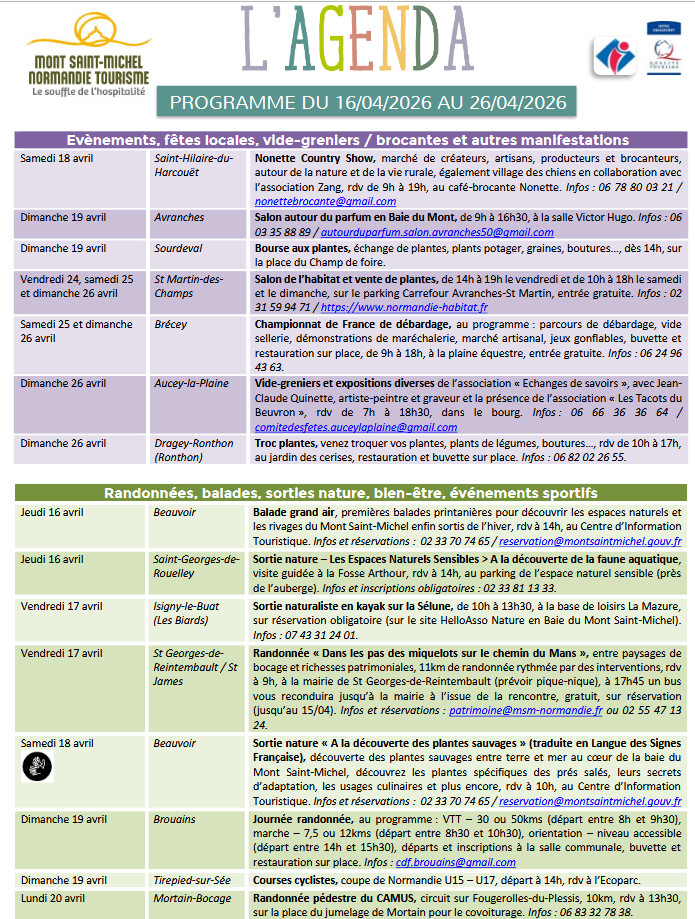 Mont Saint Michel - Normandie - Evénements du 16 au 26 avril