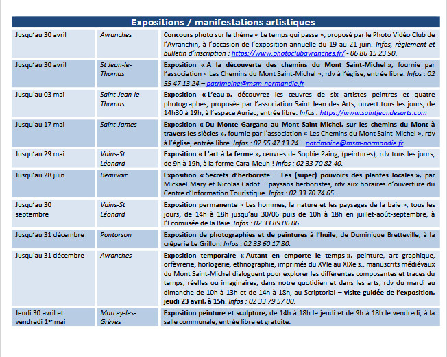 Mont Saint Michel - Normandie - Evénements du 23 avril au 3 mai
