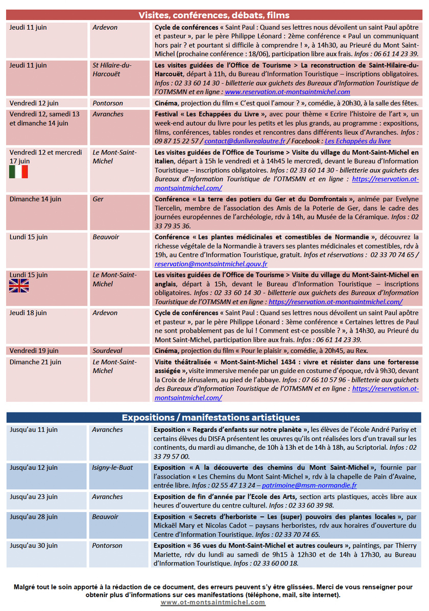 Mont Saint Michel - Normandie - Evenements du 11 au 21 juin Mont Saint Michel - Normandie - Evenements du 11 au 21 juin