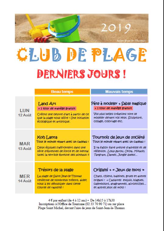 Club de plage : programme du 12 au 14 août Club de plage : programme du 12 au 14 août