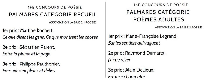 La Baie en Poésie : 16 ème concours - Les Palmarès La Baie en Poésie : 16 ème concours - Les Palmarès