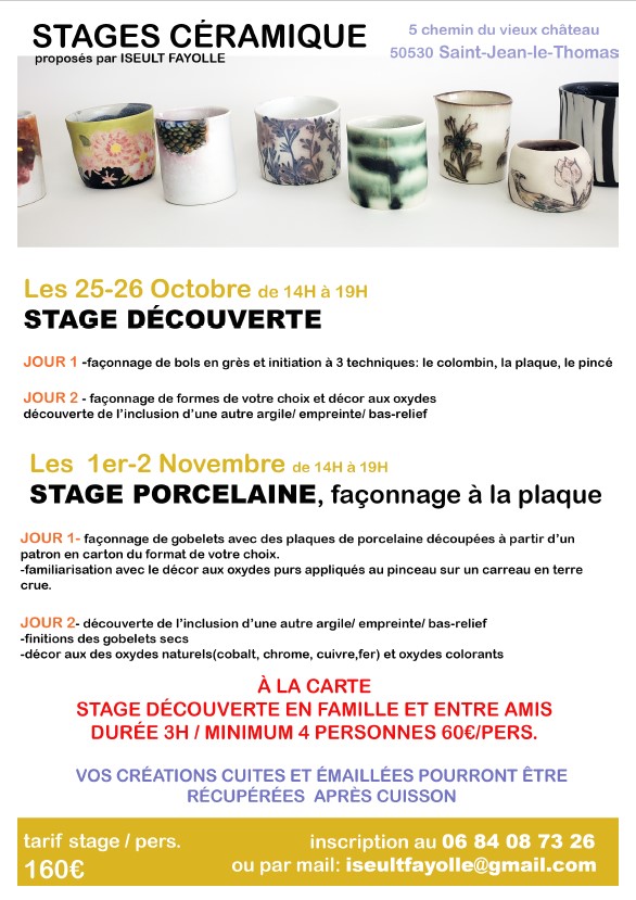 Stages à l'atelier céramique Stages à l'atelier céramique