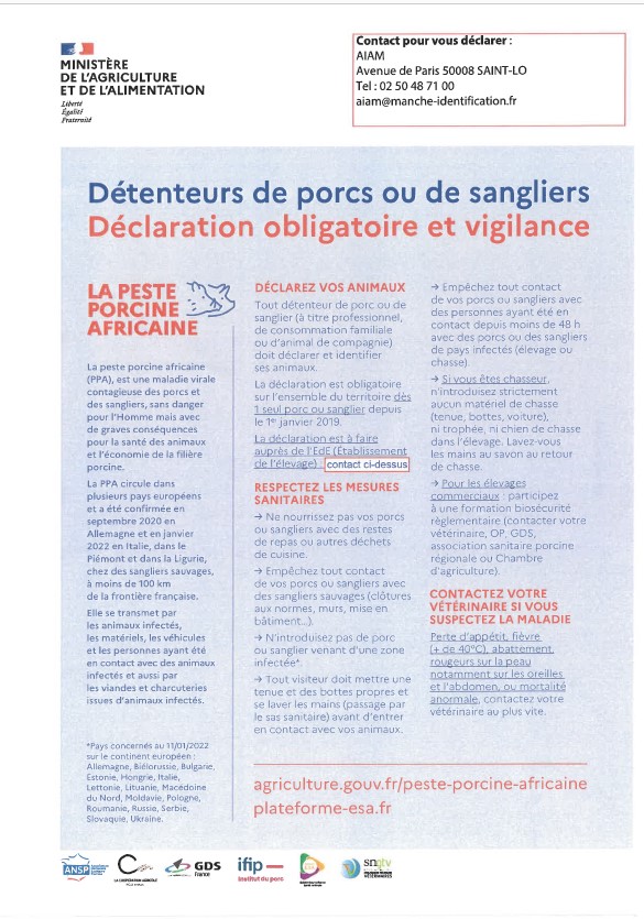 Peste porcine africaine, déclaration obligatoire Peste porcine africaine, déclaration obligatoire