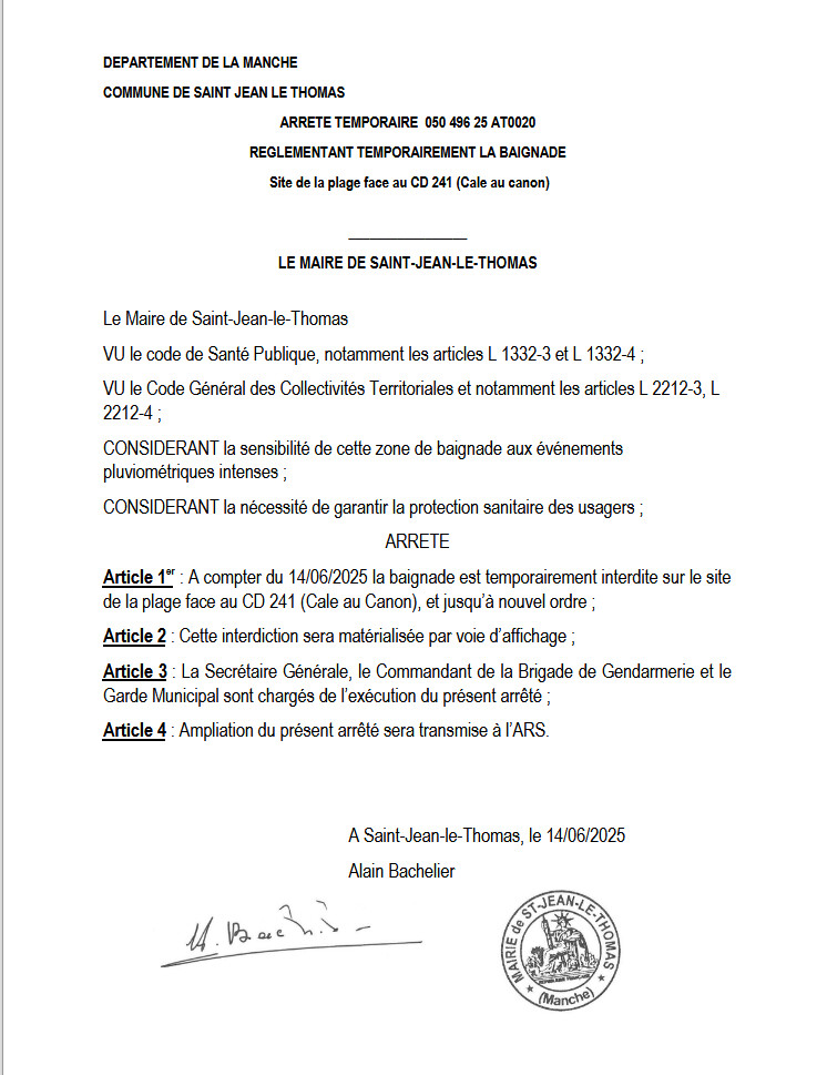 Interdiction temporaire de la baignade à la Cale au canon