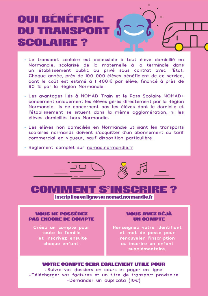 Transport scolaire NOMAD : inscriptions ouvertes du 16 juin au 16 juillet 2026