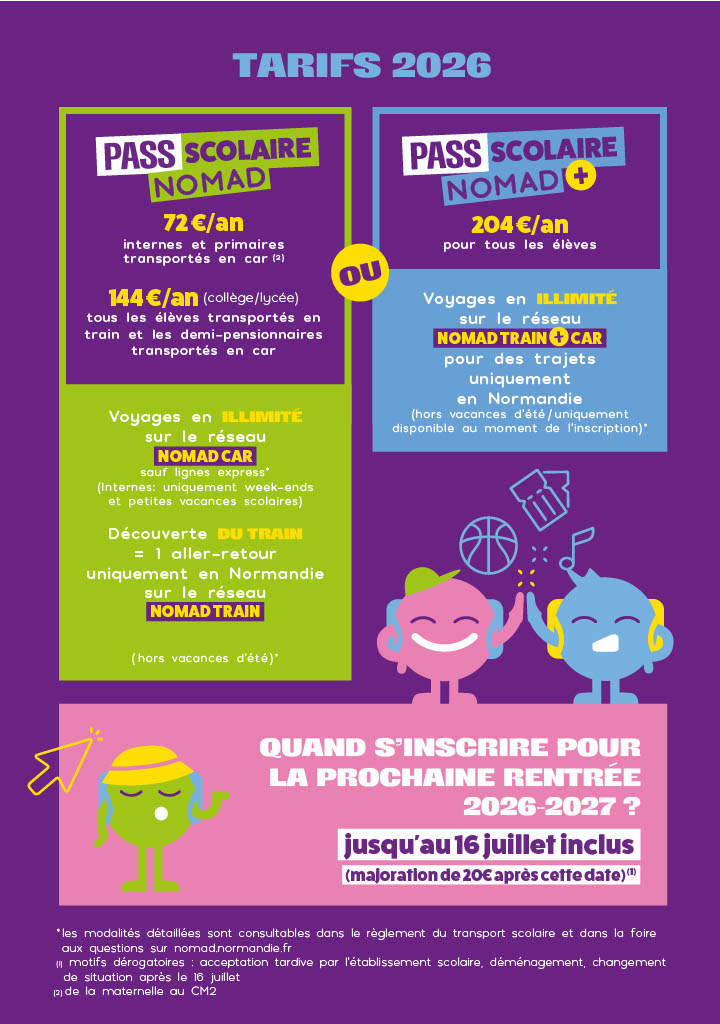 Transport scolaire NOMAD : inscriptions ouvertes du 16 juin au 16 juillet 2026