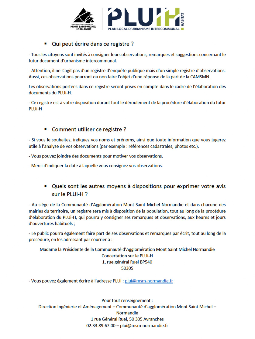 PLUi-H : un registre d'information à votre disposition pour participer à l'avenir du territoire PLUi-H : un registre d'information à votre disposition pour participer à l'avenir du territoire