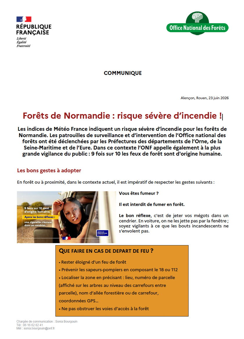 Forêts de Normandie : risque sévère d’incendie !